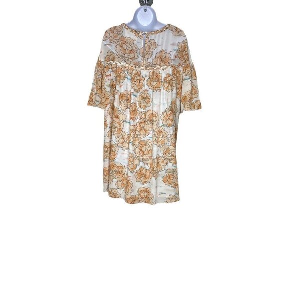 DYVNA Woman’s Floral Silk Dress Peach Orange White Pastel‎ Watercolor Shift SZ 4 - Picture 6 of 8